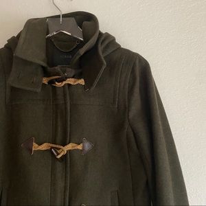 J. CREW melton wool olive green hooded toggle coat